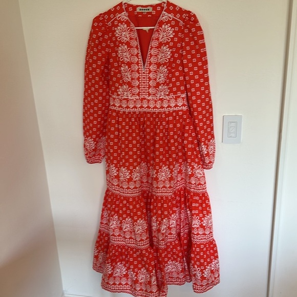 Boden Violet Cotton Midi Dress Firecracker Red, Palm Flora 4 - Picture 5 of 12